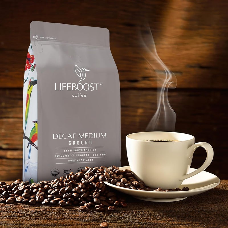 Lifeboost Medium Roast Swiss Water Decaf Coffee Ground - Non-GMO Low Acid Single Origin USDA Decaf Organic Coffee - Third Party Tested For Mycotoxins & Pesticides - 12 Ounces - Image 2